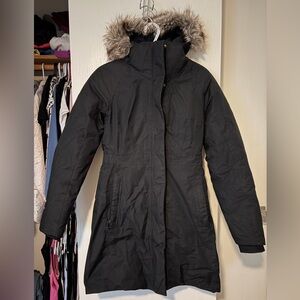 North Face Women's Black Jacket with Faux Fur Hood